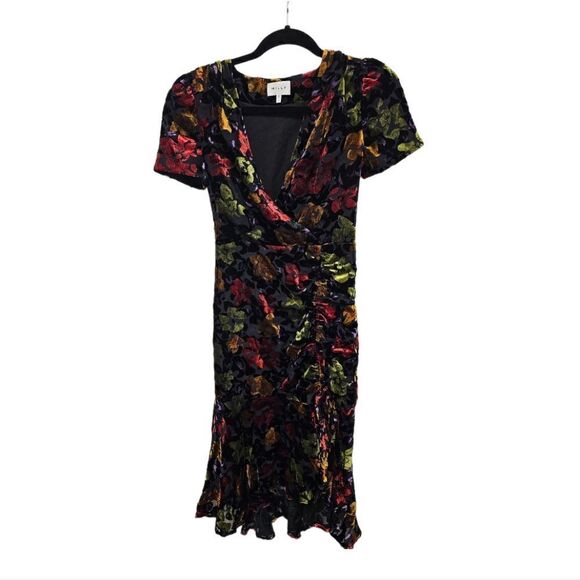 MILLY Gynn Velvet Floral Burnout Midi Dress - Size 0 - Picture 1 of 8